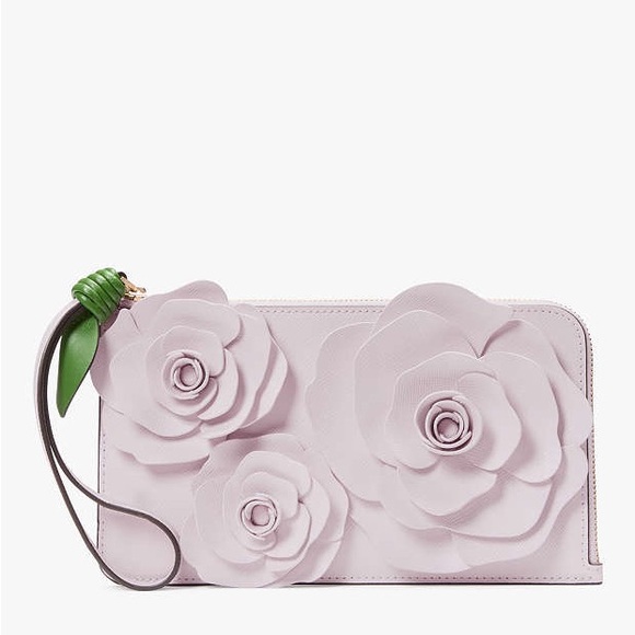 ♠️kate spade Flora Medium L-Zip Floral Wristlet, Pale Amethyst NWT